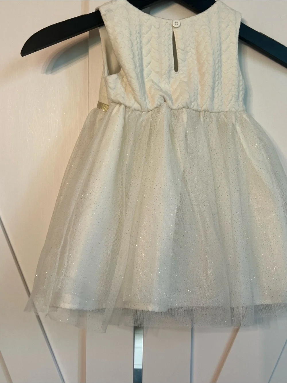 Blueberi Boulevard Cream Tulle Dress with Gold Bow